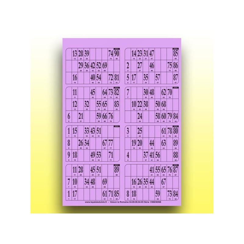 125 plaques de 8 cartons de loto rigides 1 mm - 900 g (numérotation  aléatoire) pour vos lotos, grilles à usage fréquent.